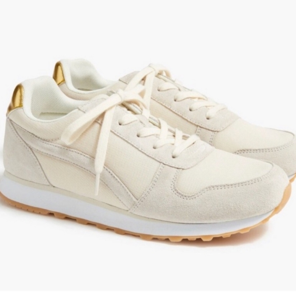 Like New Size 7 J. Crew City Trainers Women's Cream and Gold Sneakers